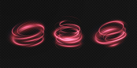 Luminous red podium lines png of speed. Light glowing effect png. Abstract motion lines. Light trail wave, fire path trace line, car lights, optic fiber and incandescence curve twirl	
