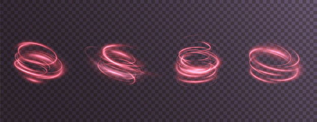 Luminous red podium lines png of speed. Light glowing effect png. Abstract motion lines. Light trail wave, fire path trace line, car lights, optic fiber and incandescence curve twirl	
