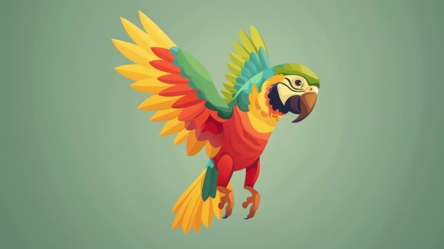 Vector art character, parrot, popping out of a flat design into 3D space,