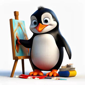 Cartoon penguin artist