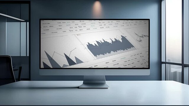 Data report analysis on computer monitor in modern business office