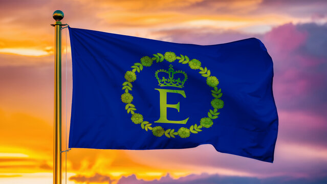 Eiir Waving Flag Against a Cloudy Sky at Sunset.