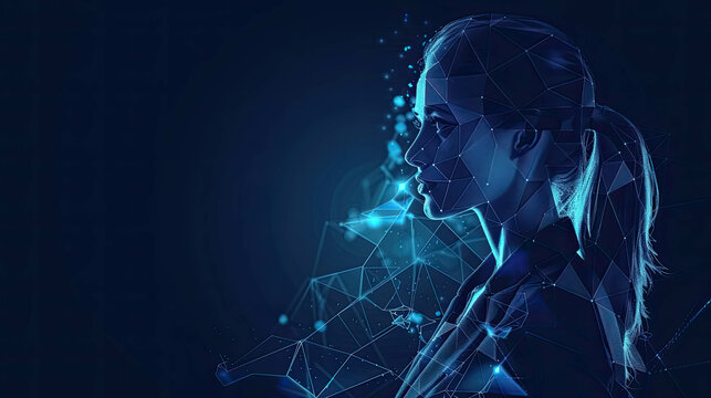 Abstract Polygonal Businesswoman With 3D Low Poly, Business and Technology Concept