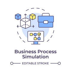 Business process simulation multi color concept icon. Resource allocation, data analysis. Round shape line illustration. Abstract idea. Graphic design. Easy to use in infographic, article