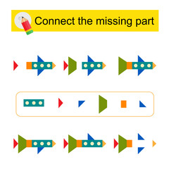 Connect the missing part. Task for the development of attention and logic. Cartoon airplane.