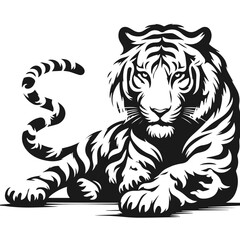 Realistic Amur tigers 🐯 in pose. The tiger stands, lies, walks, hunts. Animals of Asia. Panthera tigris. Big cats. Predatory mammals, an extinct animal vector on white background 
