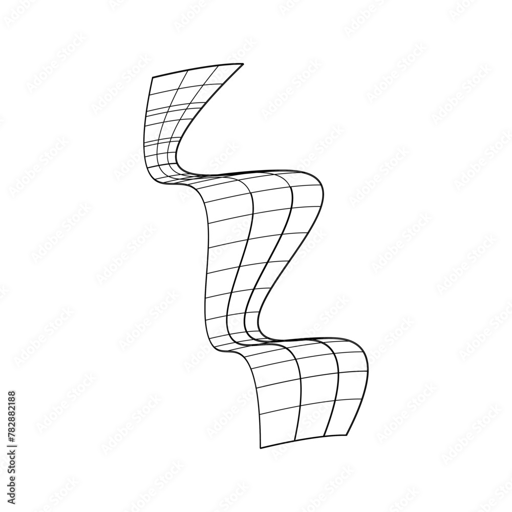 Poster Retro futuristic isolated abstract wireframe model, cyberpunk shape in y2k style. Editable stroke. Vector illustration on transparent background.	