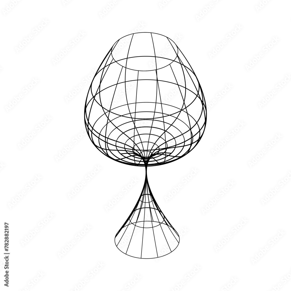 Poster Retro futuristic isolated abstract wireframe model, cyberpunk shape in y2k style. Editable stroke. Vector illustration on transparent background.	