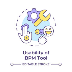 BPM tool usability multi color concept icon. User experience, customer service. Productivity improve. Round shape line illustration. Abstract idea. Graphic design. Easy to use in infographic, article