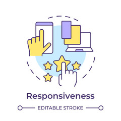 Responsiveness multi color concept icon. Software tools, device compatibility. Customer satisfaction. Round shape line illustration. Abstract idea. Graphic design. Easy to use in infographic, article