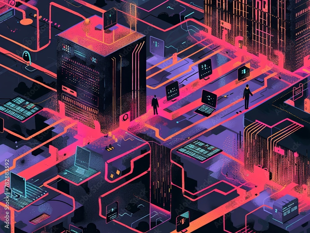 Wall mural a visually captivating illustration of data transfer and cyber technology at work