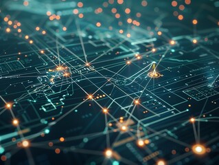 Obraz premium A futuristic digital map that showcases interconnected networks and data transfer