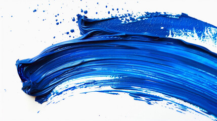 Vibrant blue paint brush stroke on a pure white background