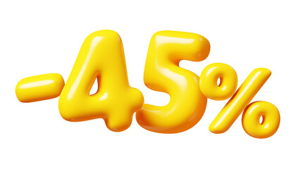 Balloon number minus forty five percent sign for sale concept. 3d render illustration