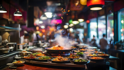 A Bustling Restaurant Alive with Vibrant Dishes and Culinary Energy - Generated by AI.