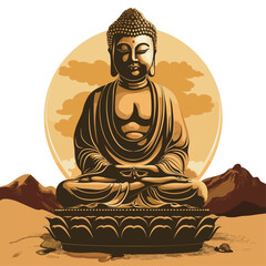 yellow Buddha statue on white  background vector illustration