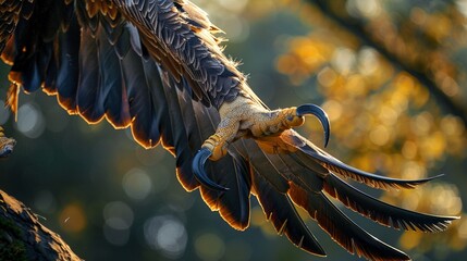 Closeup of an eagles talon, showcasing the power and precision it represents, gripping onto a branch - obrazy, fototapety, plakaty