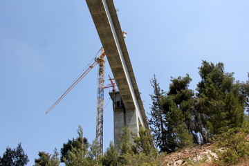 Fototapeta na wymiar A new bridge for railway transport is being built.