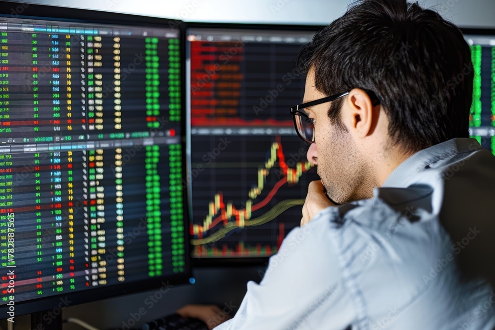 Aufkleber  A trader is using a mobile application to trade stocks on a white background