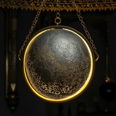  A Glowing Full Moon-shaped lamp in the middle of the night, decorative background.