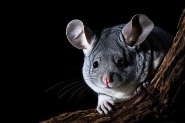  gray chinchilla Eating food on a branch 