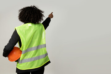 PNG,A young girl in the form of a construction worker with a hard hat, isolated on white background