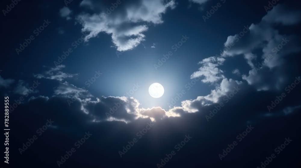 Poster Light and shadow, soft moonlight shining on the sky background. 