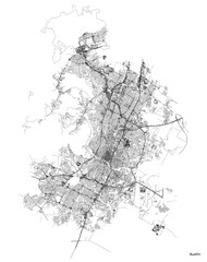 Austin city map with roads and streets, United States. Vector outline illustration.