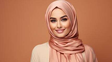 Arabian Beautiful young woman wearing headscarf, posing for a picture. Fictional Character Created by Generative AI.