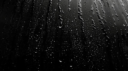 Close-up of raindrops on dark window, abstract water pattern.
 - obrazy, fototapety, plakaty