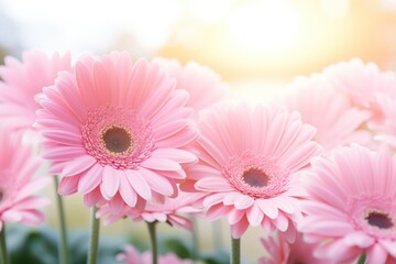  Pink Gerbera flowers blooming in the flower garden Add a playful touch with sunlight shining through.