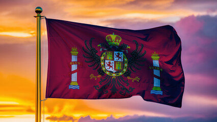 Toledo Waving Flag Against a Cloudy Sky at Sunset.