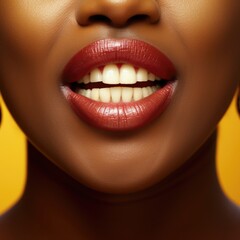 Young African Woman smiling with Perfect Teeth. Fictional Character Created by Generative AI. - obrazy, fototapety, plakaty
