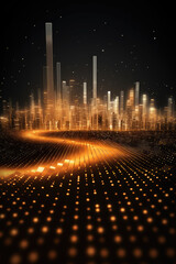 Futuristic Cityscape with Glowing Digital Network