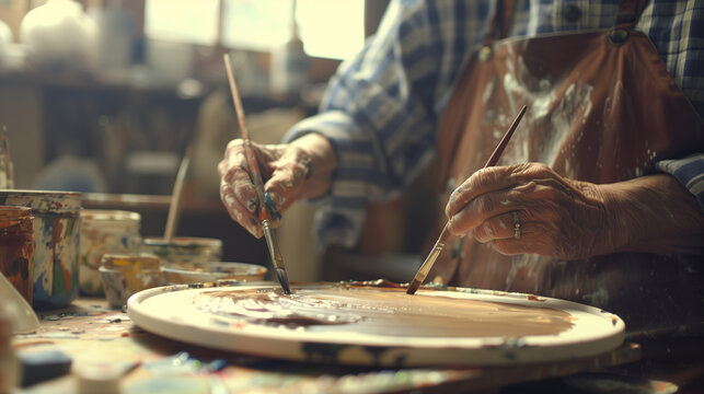 Artistic Workshops for Adults Adults participating in art workshops, painting pictures