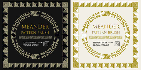 Seamless pattern brush with meander, greek key ornament. Brush with end, start tiles. Design element for classic antique decoration