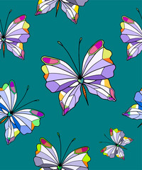 Vector color pattern, background with colorful vintage butterflies and moths