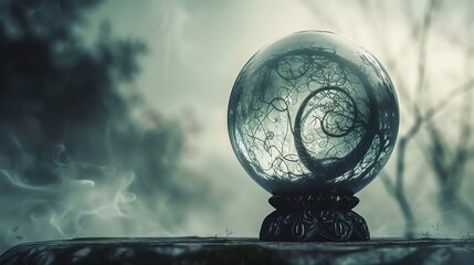 Visions swirling within the sorceresss foggy crystal ball, hinting at destinies yet to be decided