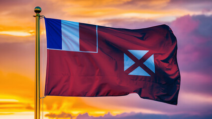 Wallis And Futuna Waving Flag Against a Cloudy Sky at Sunset.