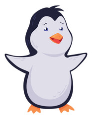 Obraz premium Cute penguin stand and smile. Funny draw character in cartoon style. Adorable wild animal. Vector illustration