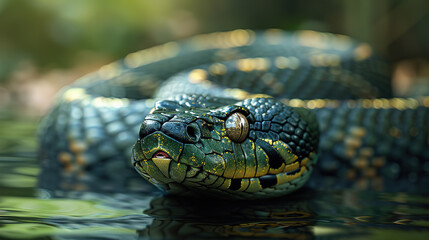 a Green Anaconda, , outdoor background, with empty copy space