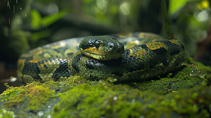 Fototapeta premium a Green Anaconda, , outdoor background, with empty copy space