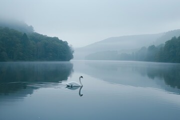 Elegant white swan on a calm lake grace and beauty