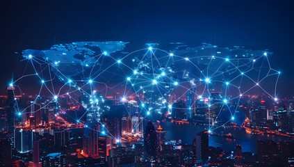 Fototapeta na wymiar Global Connectivity Map: A Futuristic View of Urban Trade