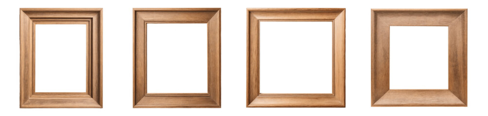 set of wooden photo frames isolated on transparent background