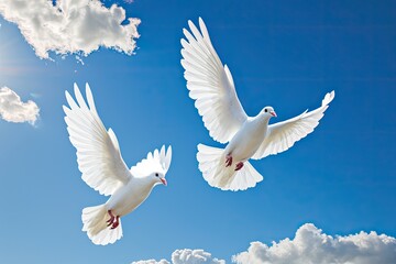 Fototapeta premium White doves in flight peace and freedom symbol