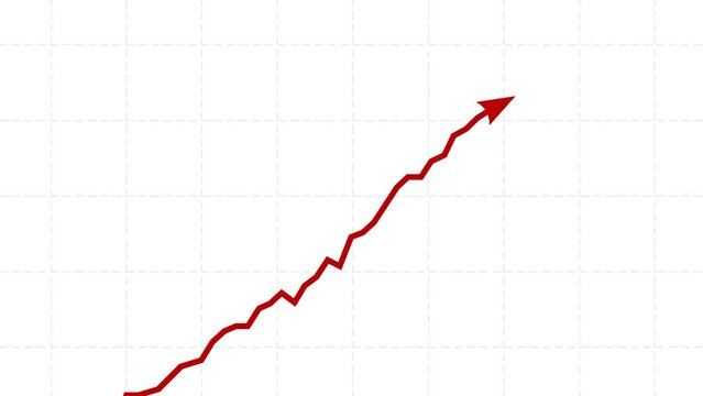 Chart arrow  still goes up start. Red and white. Graph rising fast. Business cartoon animation. Economy metaphor.