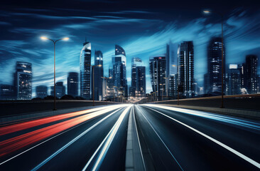 Futuristic City Nightscape with Dynamic Light Trails