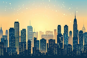 A beautiful cityscape with a blue and purple gradient background.