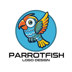 Parrotfish Cartoon Vector Logo Design
